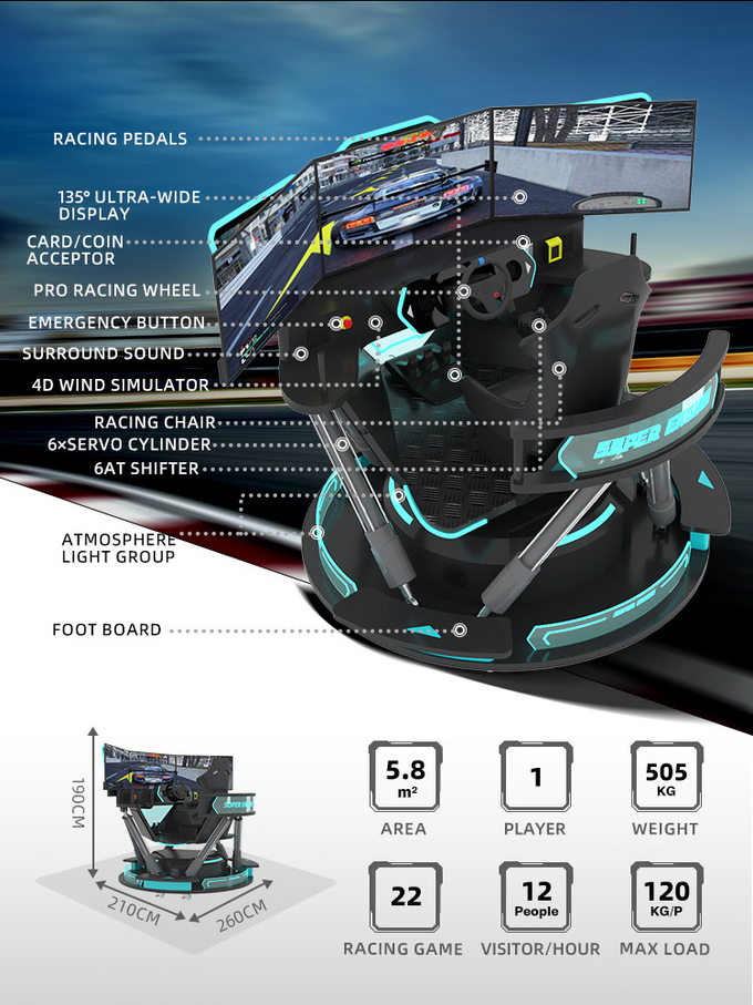 5.0KW F1 Simulatore di corse di auto Macchina di gioco di guida 6 Dof Motion Platform con 3 schermi 1